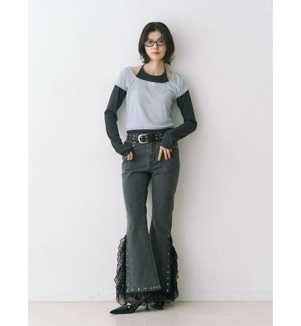 jouetie「レースドッキングスタッズフレアデニム」|デニム|