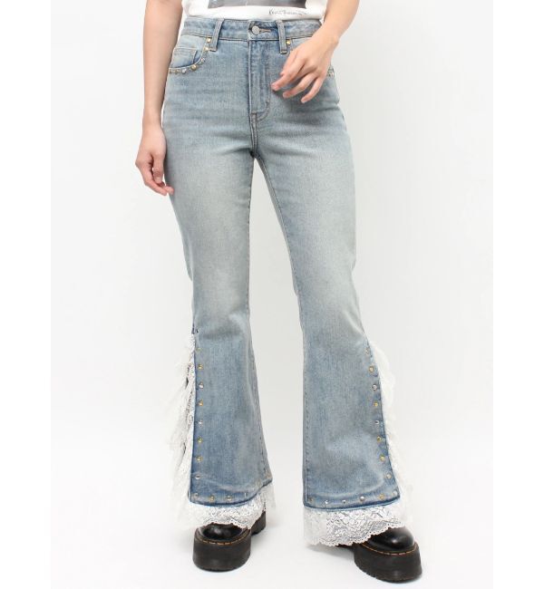 jouetie「レースドッキングスタッズフレアデニム」|デニム|