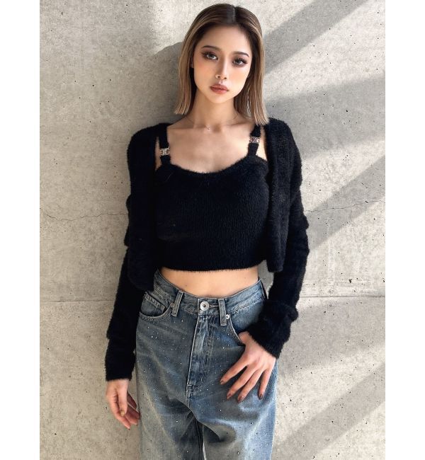 GYDA「Symmetry GYDA embroideryシャギーニットカーディガン【SETUP着用可】」|カーディガン|