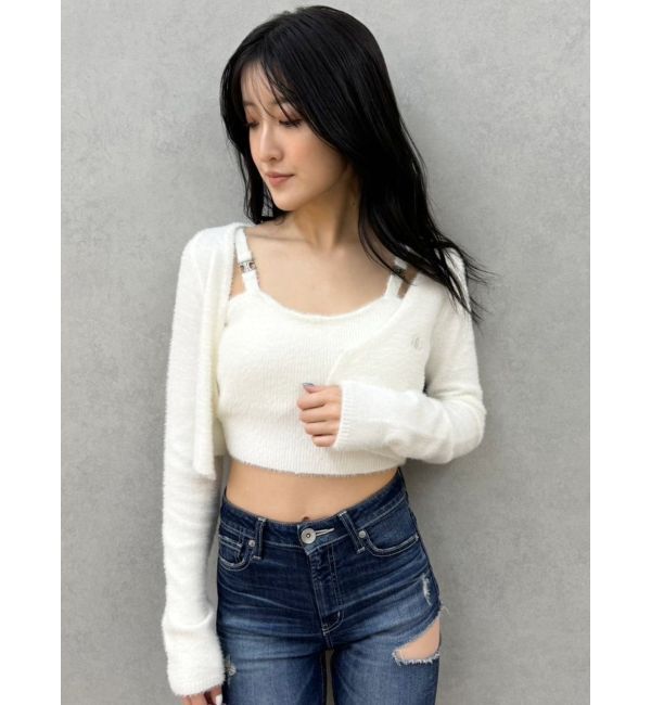 GYDA「Symmetry GYDA embroideryシャギーニットカーディガン【SETUP着用可】」|カーディガン|