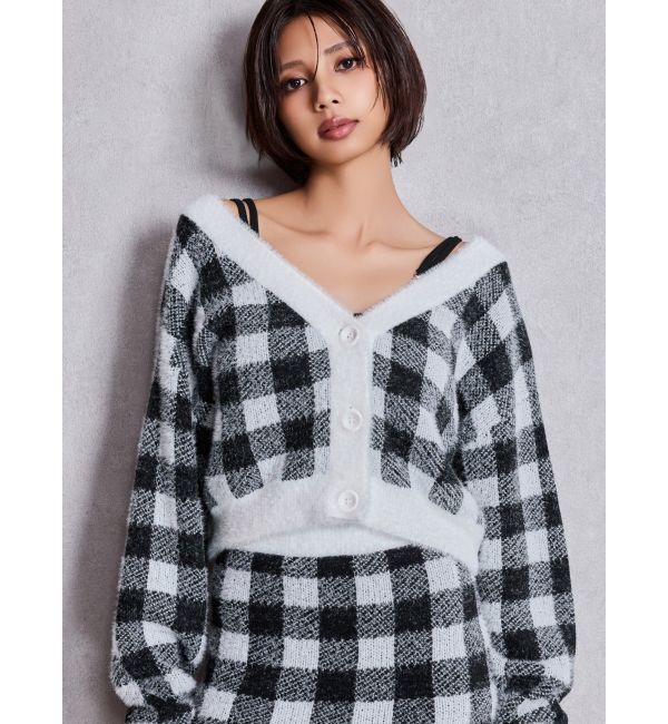 GYDA「CHECK shaggyニットカーディガン」|カーディガン|