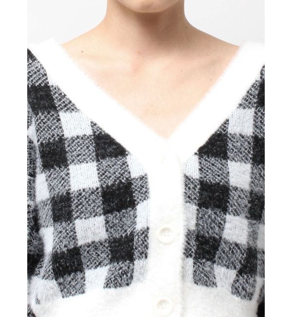 GYDA「CHECK shaggyニットカーディガン」|カーディガン|