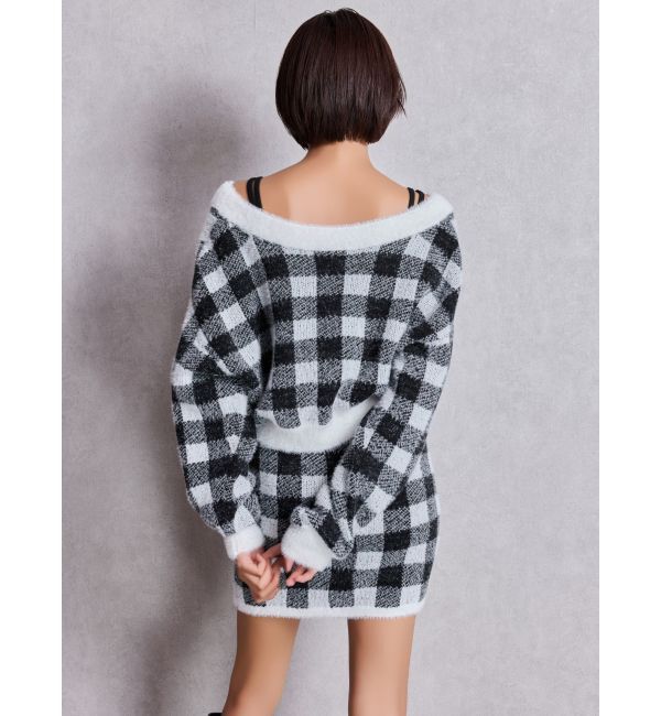 GYDA「CHECK shaggyニットカーディガン」|カーディガン|