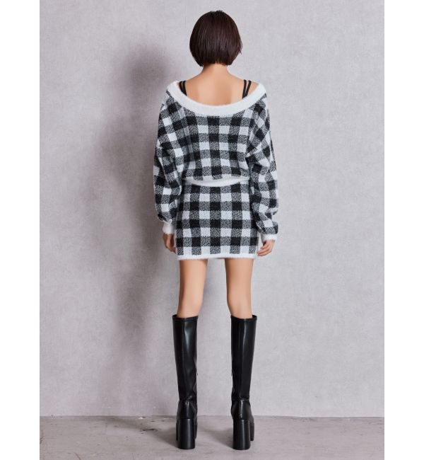 GYDA「CHECK shaggyニットカーディガン」|カーディガン|