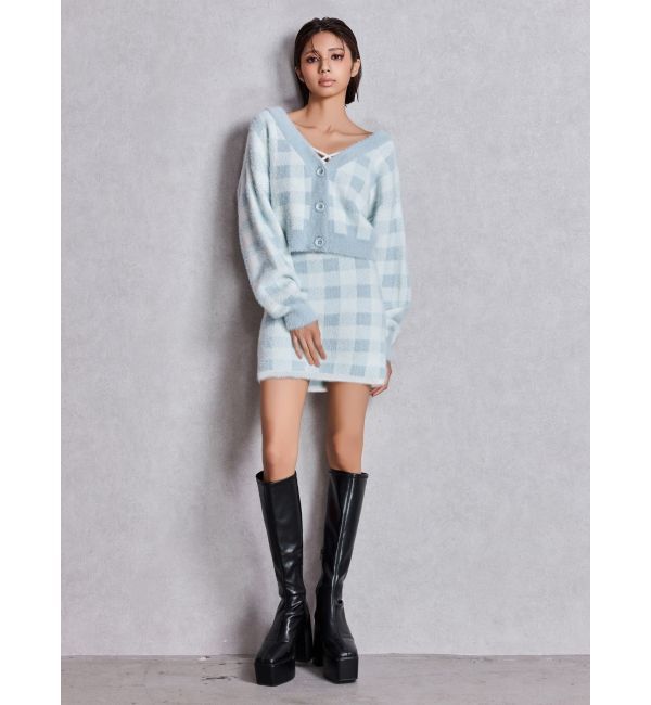 GYDA「CHECK shaggyニットカーディガン」|カーディガン|