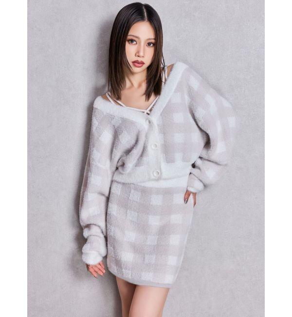 GYDA「CHECK shaggyニットカーディガン」|カーディガン|