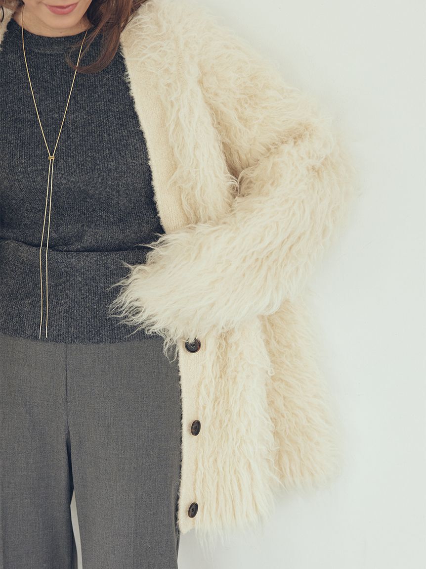 Mila Owen「スコッチ釦シャギーニットカーディガン」|カーディガン|