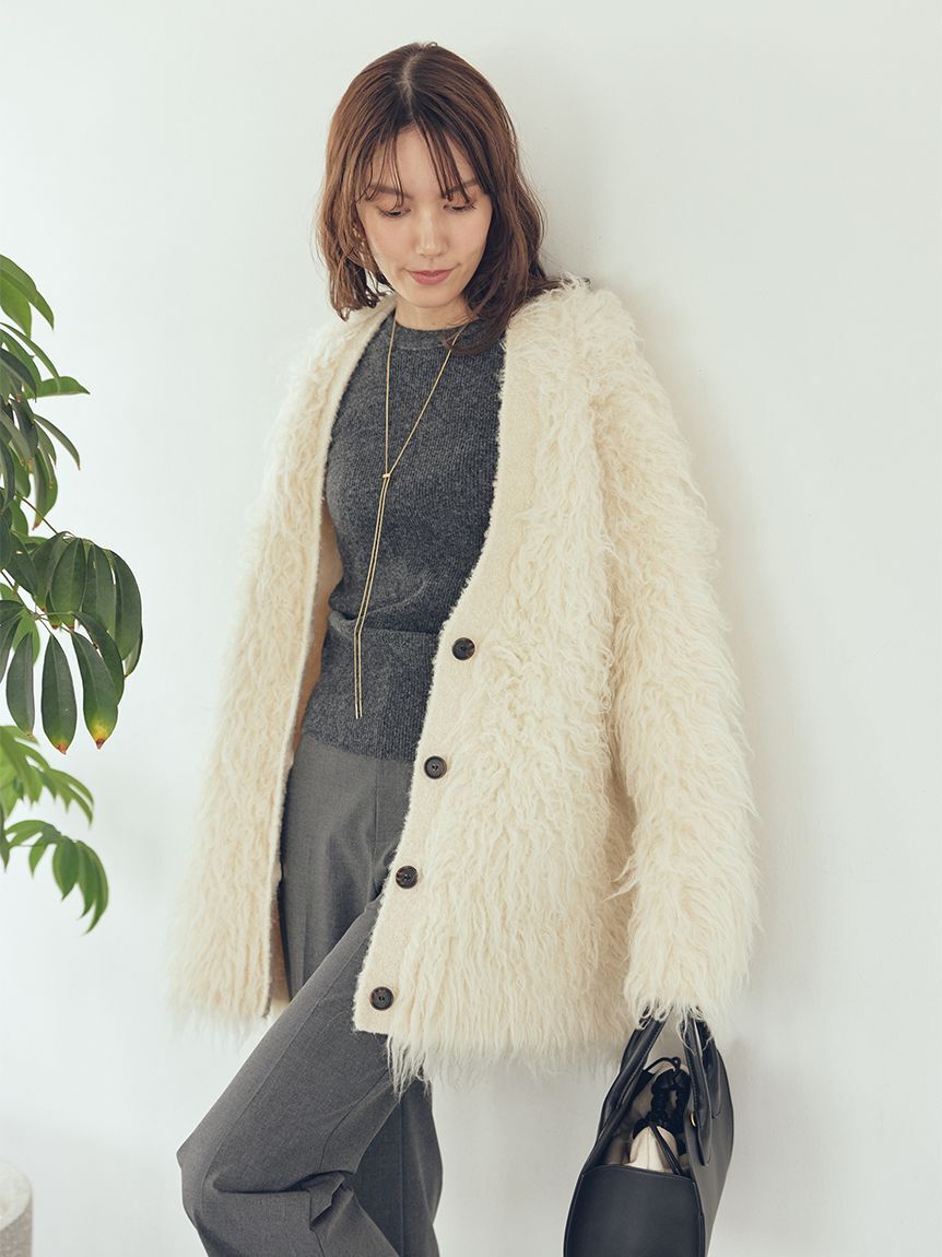 Mila Owen「スコッチ釦シャギーニットカーディガン」|カーディガン|