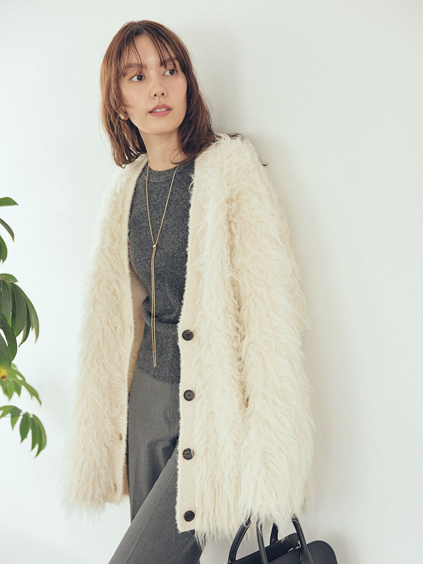 Mila Owen「スコッチ釦シャギーニットカーディガン」|カーディガン|