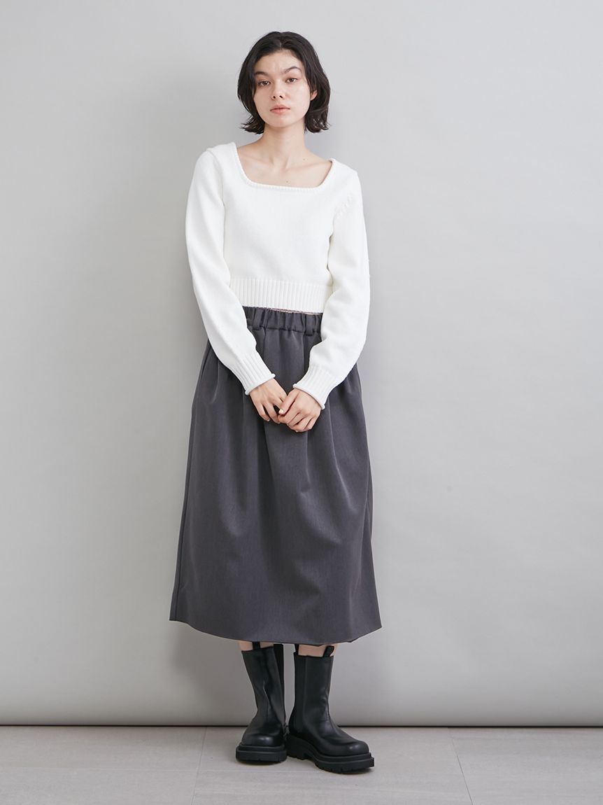 Mila Owen「ウエストゴムランダムタックミディスカート」|スカート|