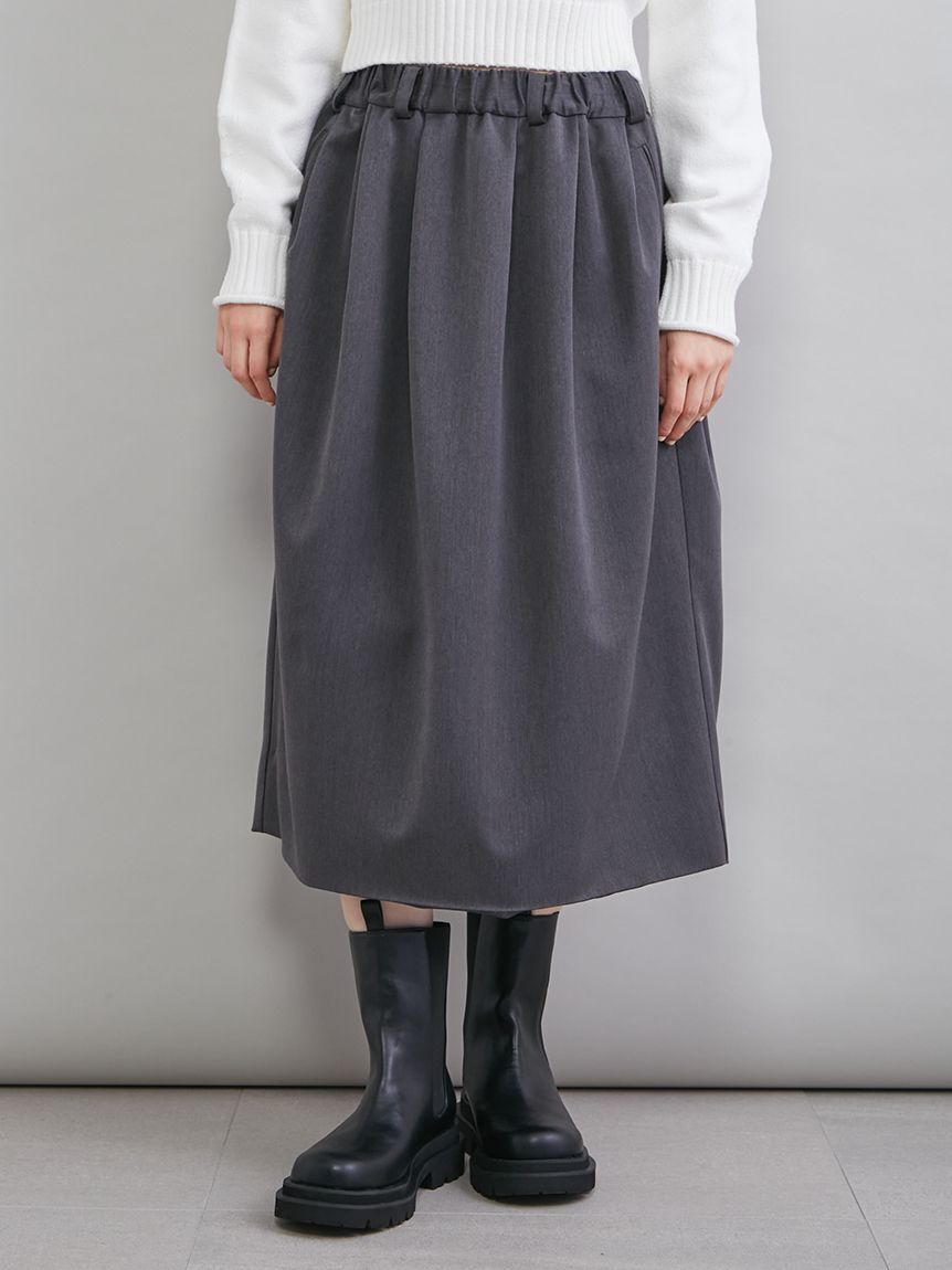 Mila Owen「ウエストゴムランダムタックミディスカート」|スカート|