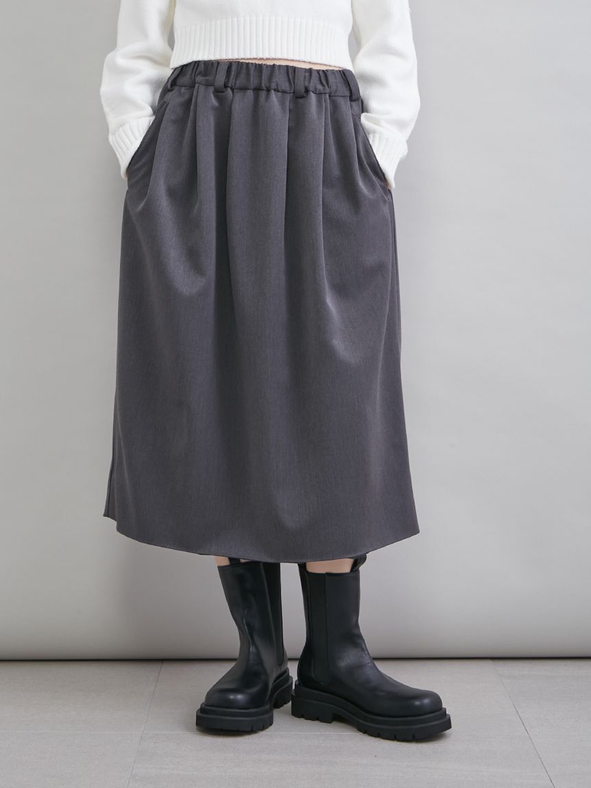 Mila Owen「ウエストゴムランダムタックミディスカート」|スカート|GRY