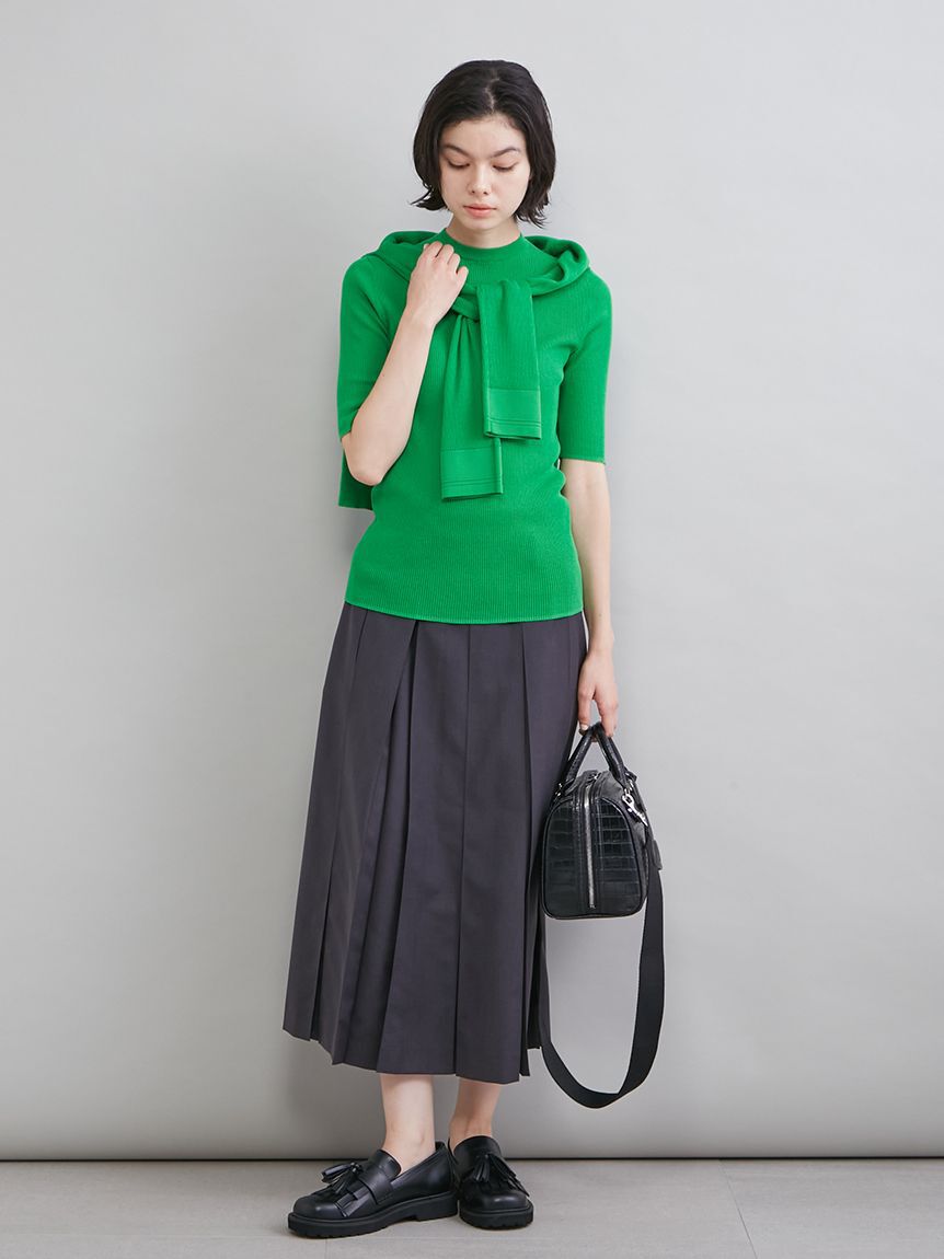 Mila Owen「ＵＶケア半袖シアーリブニット」|ニット・セーター|