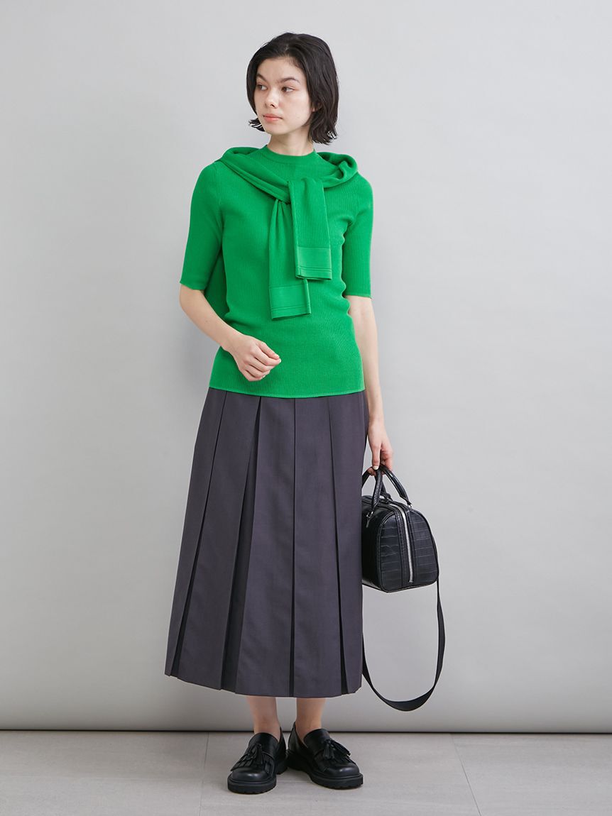 Mila Owen「ＵＶケア半袖シアーリブニット」|ニット・セーター|