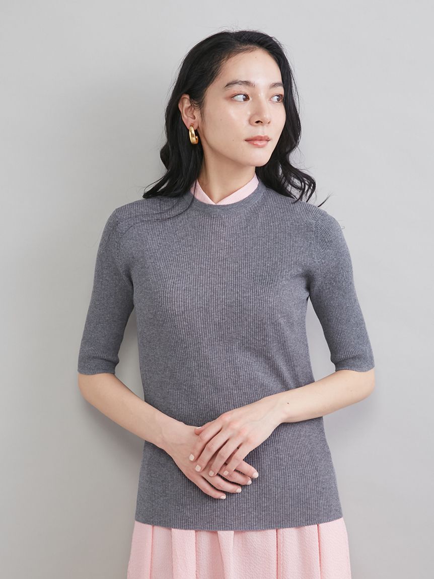 Mila Owen「ＵＶケア半袖シアーリブニット」|ニット・セーター|