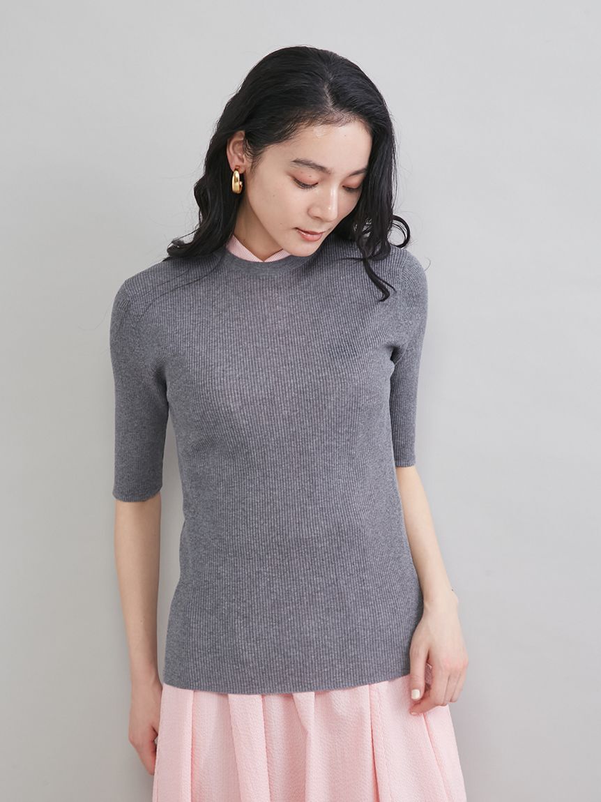 Mila Owen「ＵＶケア半袖シアーリブニット」|ニット・セーター|