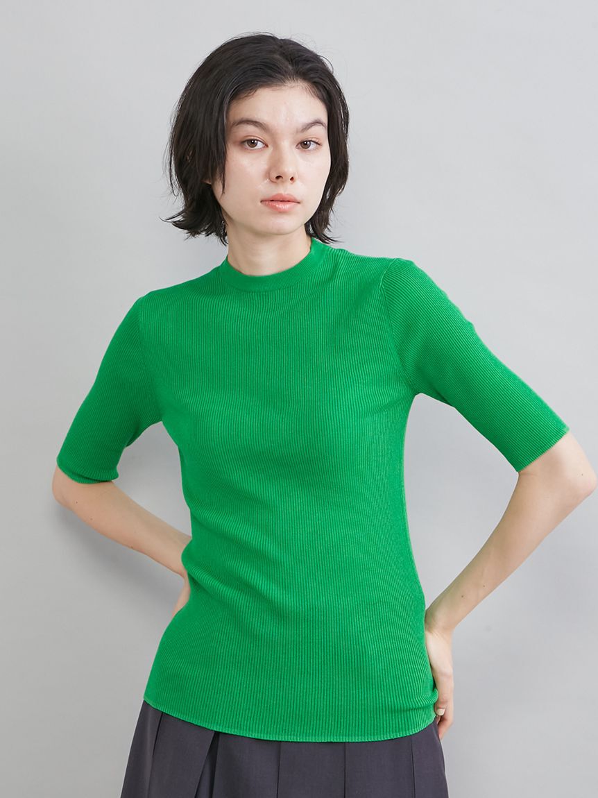 Mila Owen「ＵＶケア半袖シアーリブニット」|ニット・セーター|GRN