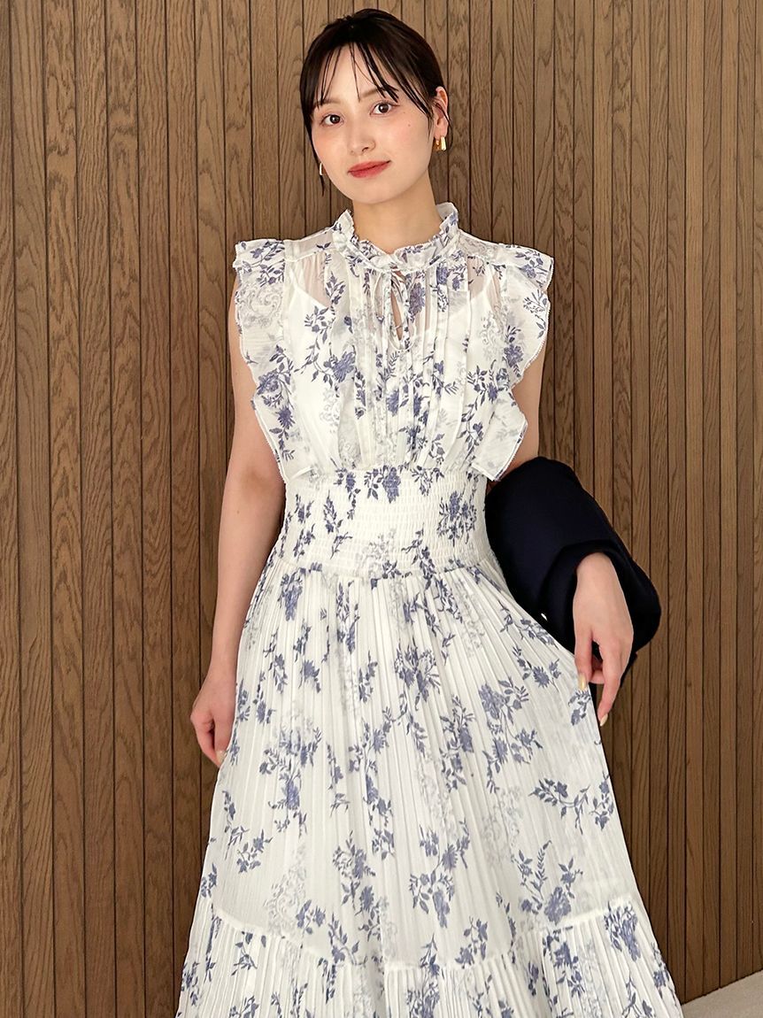 SNIDEL「【00サイズあり】プリントプリーツシャーリングワンピース」|ワンピース|