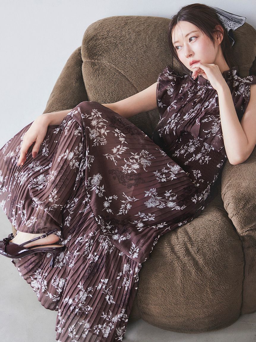 SNIDEL「【00サイズあり】プリントプリーツシャーリングワンピース」|ワンピース|