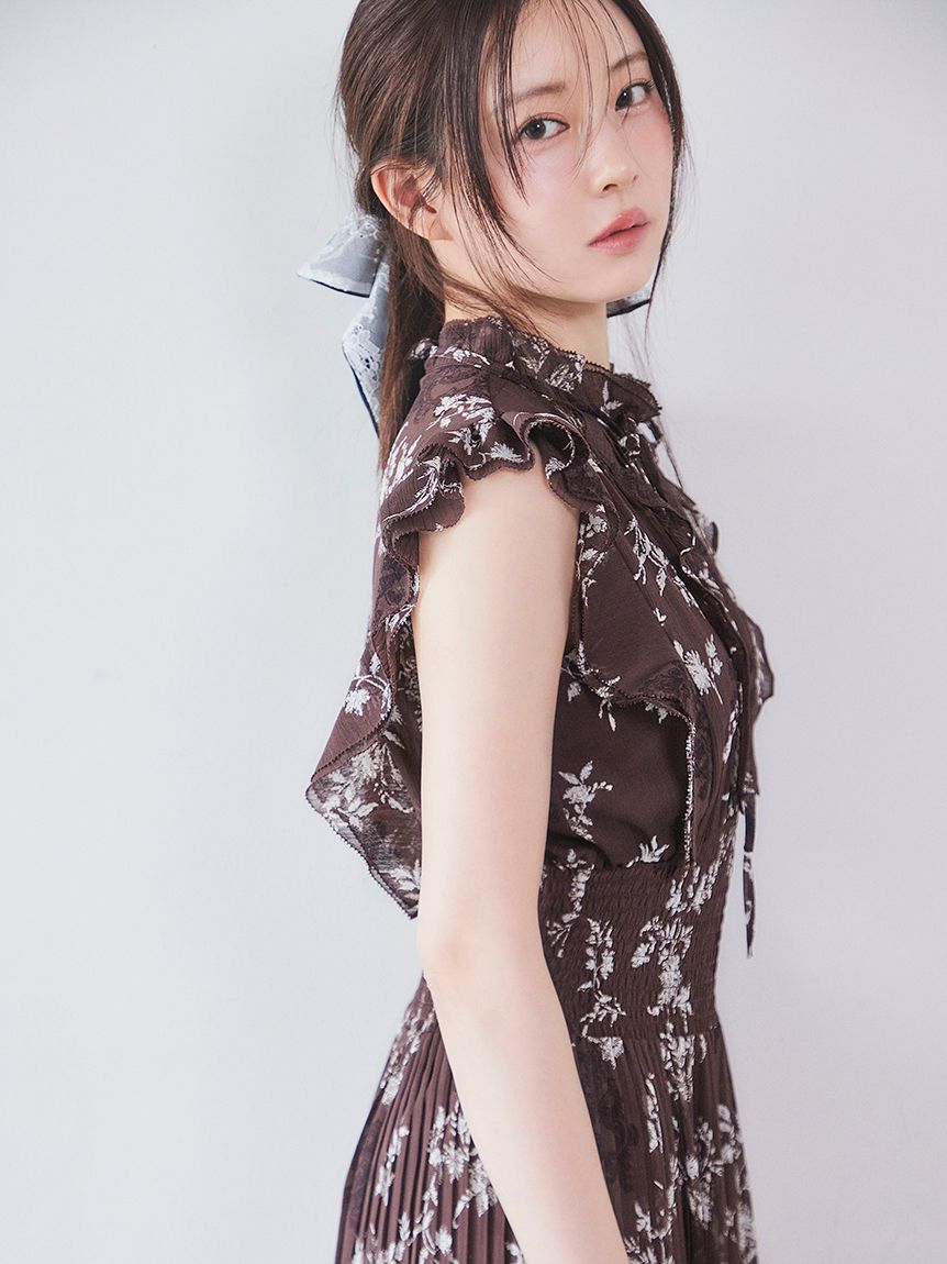 SNIDEL「【00サイズあり】プリントプリーツシャーリングワンピース」|ワンピース|