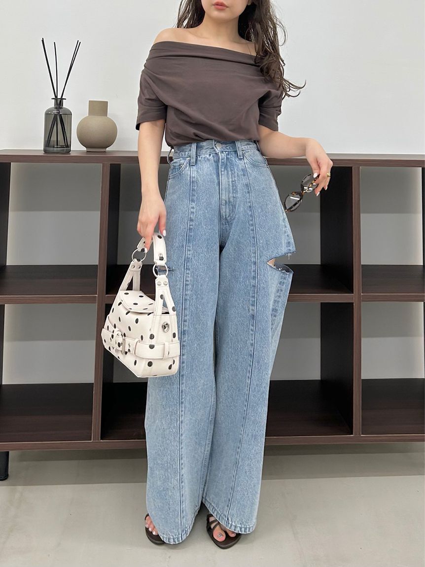 FRAY I.D「ドレープネックオフショルカットソー／ウォッシャブル」|Tシャツ・カットソー|