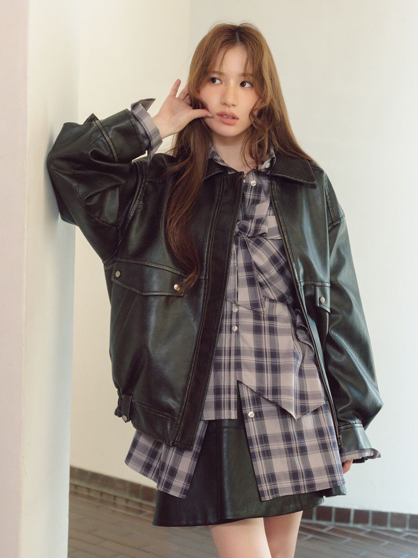 LILY BROWN「ヴィンテージフェイクレザーブルゾン」|ブルゾン・スタジャン|