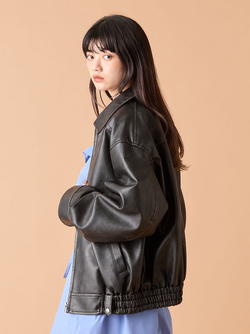 LILY BROWN「ヴィンテージフェイクレザーブルゾン」|ブルゾン・スタジャン|