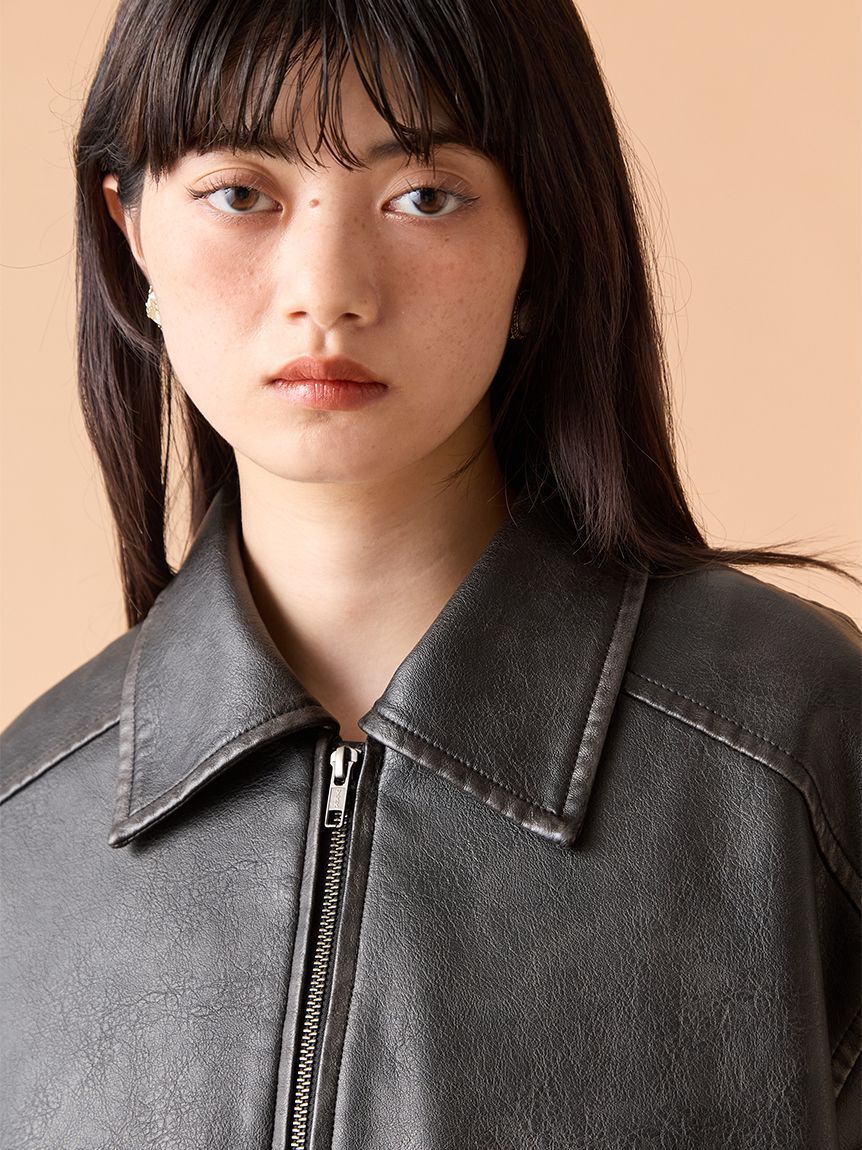 LILY BROWN「ヴィンテージフェイクレザーブルゾン」|ブルゾン・スタジャン|