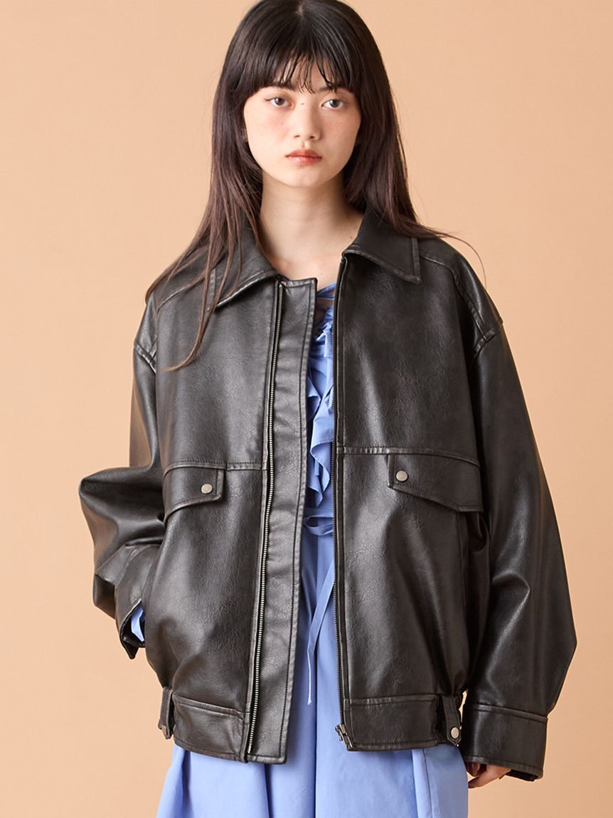 LILY BROWN「ヴィンテージフェイクレザーブルゾン」|ブルゾン・スタジャン|