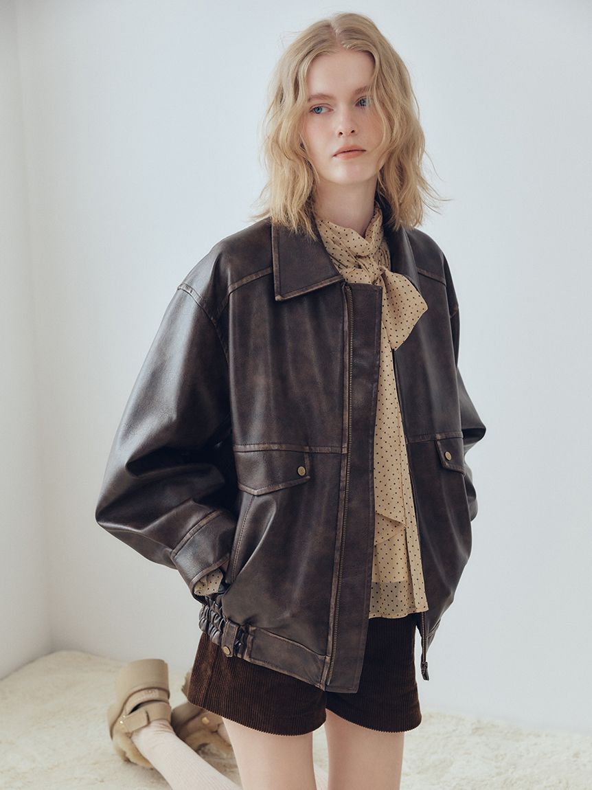 LILY BROWN「ヴィンテージフェイクレザーブルゾン」|ブルゾン・スタジャン|