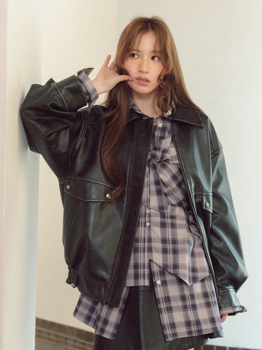 LILY BROWN「ヴィンテージフェイクレザーブルゾン」|ブルゾン・スタジャン|BLK
