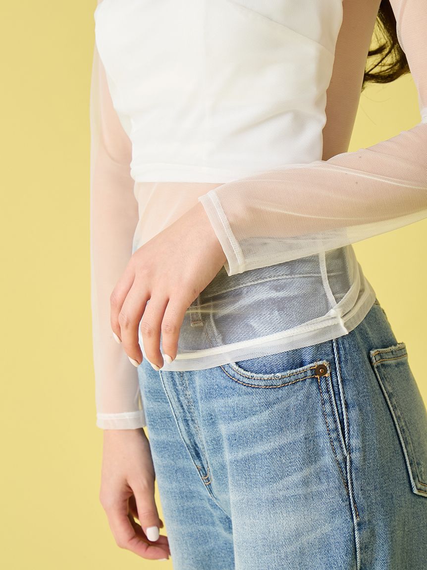 LILY BROWN Lingerie「シアーファンデノンワイヤー/オフショルダートップス」|Tシャツ・カットソー|