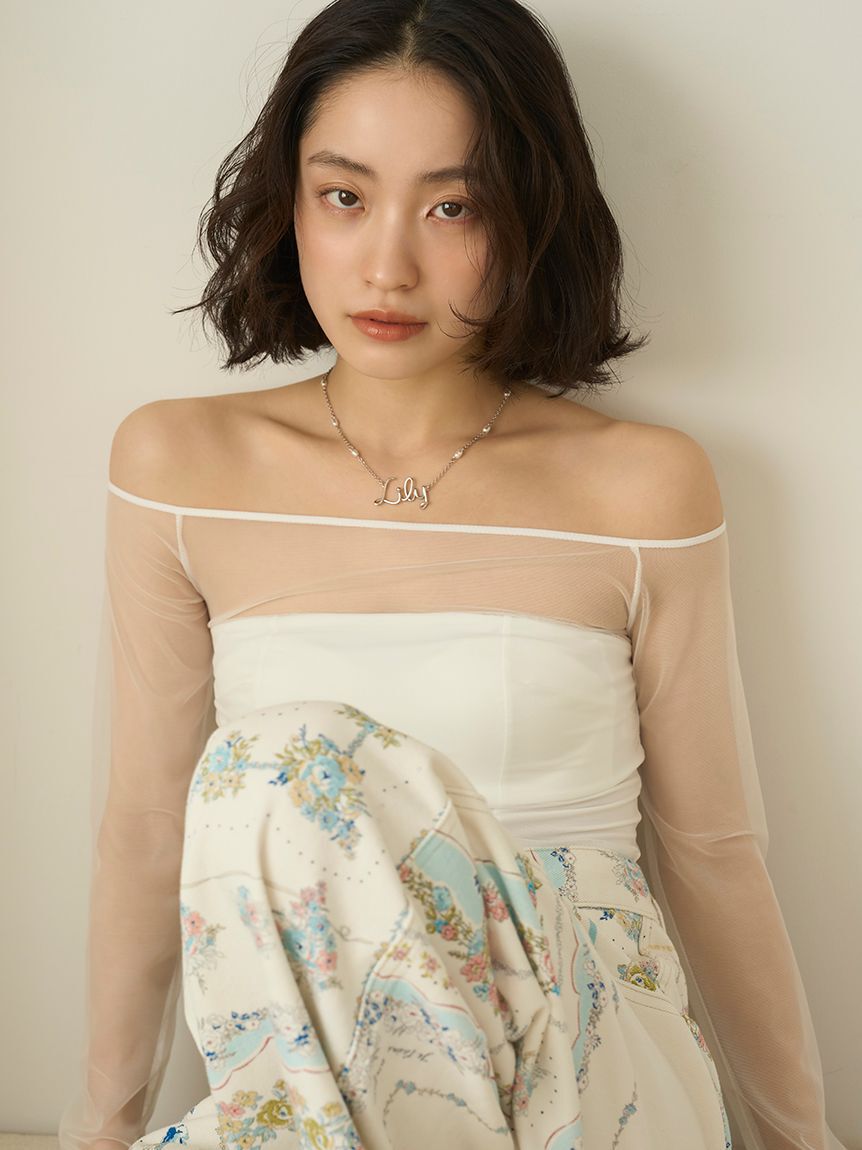 LILY BROWN Lingerie「シアーファンデノンワイヤー/オフショルダートップス」|Tシャツ・カットソー|