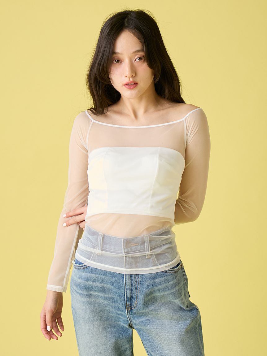 LILY BROWN Lingerie「シアーファンデノンワイヤー/オフショルダートップス」|Tシャツ・カットソー|