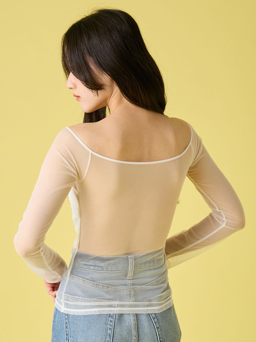 LILY BROWN Lingerie「シアーファンデノンワイヤー/オフショルダートップス」|Tシャツ・カットソー|