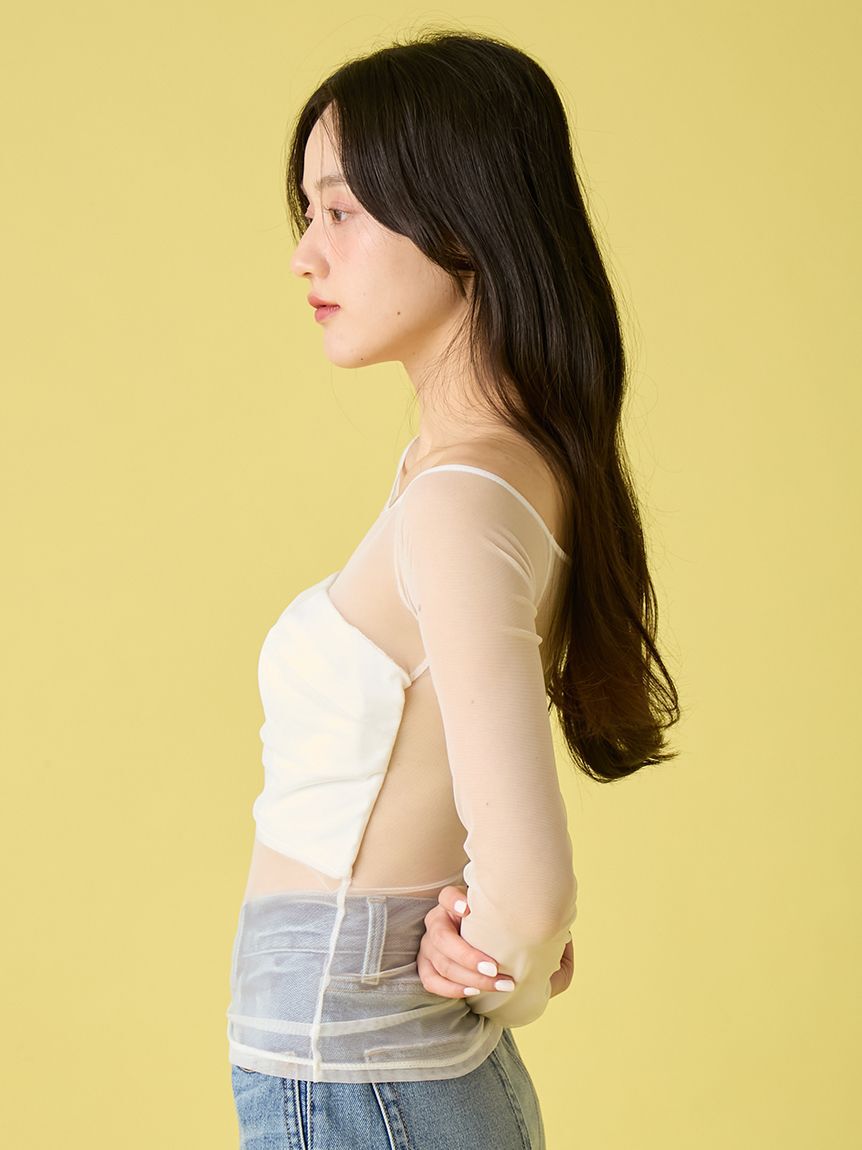 LILY BROWN Lingerie「シアーファンデノンワイヤー/オフショルダートップス」|Tシャツ・カットソー|