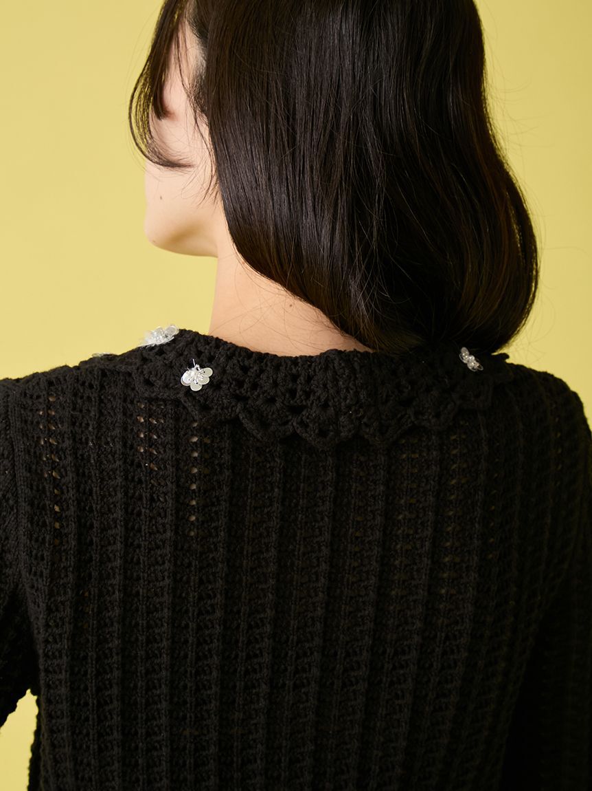 LILY BROWN「[L.B CANDY STOCK]クロシェ編みビジューニットカーディガン」|カーディガン|