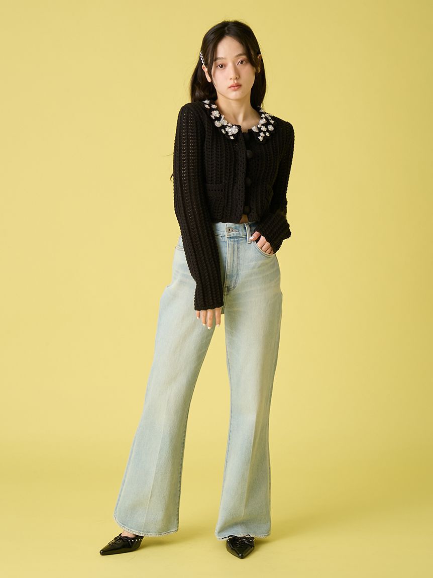 LILY BROWN「[L.B CANDY STOCK]クロシェ編みビジューニットカーディガン」|カーディガン|