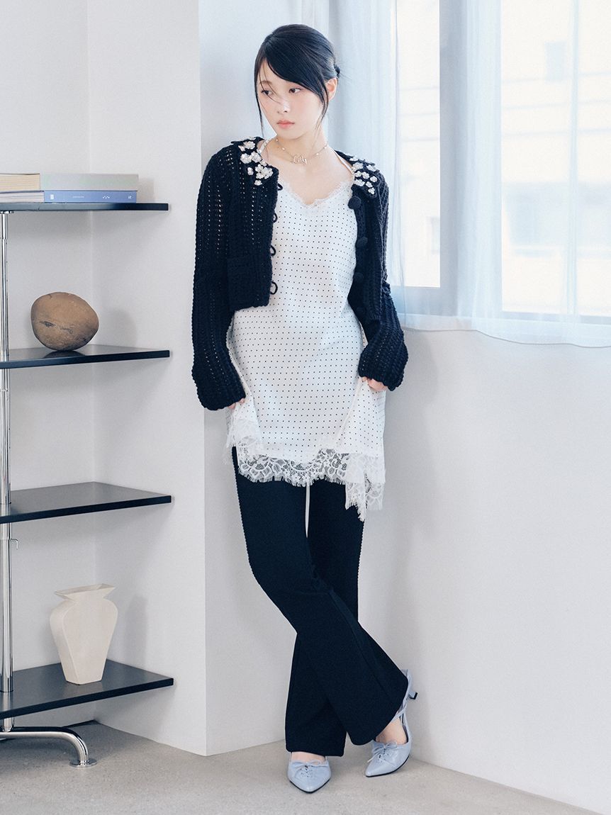 LILY BROWN「[L.B CANDY STOCK]クロシェ編みビジューニットカーディガン」|カーディガン|