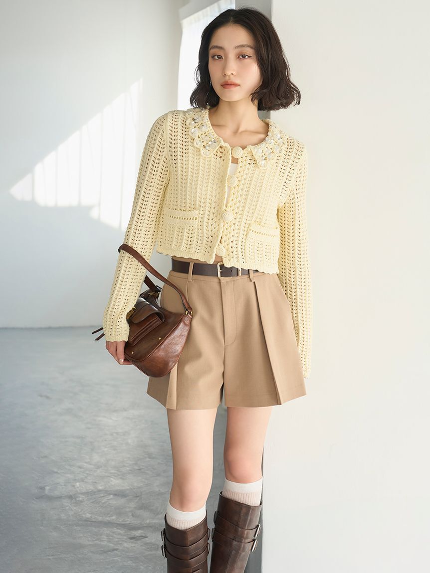 LILY BROWN「[L.B CANDY STOCK]クロシェ編みビジューニットカーディガン」|カーディガン|