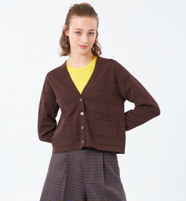 MACKINTOSH PHILOSOPHY「ラメボーダーVネックカーディガン」|ニット・セーター|キャメル