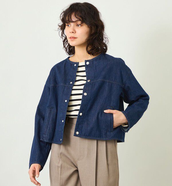 MACKINTOSH PHILOSOPHY「【GREY LABEL】デニムノーカラートラッカージャケット」|ブルゾン・スタジャン|ネイビー