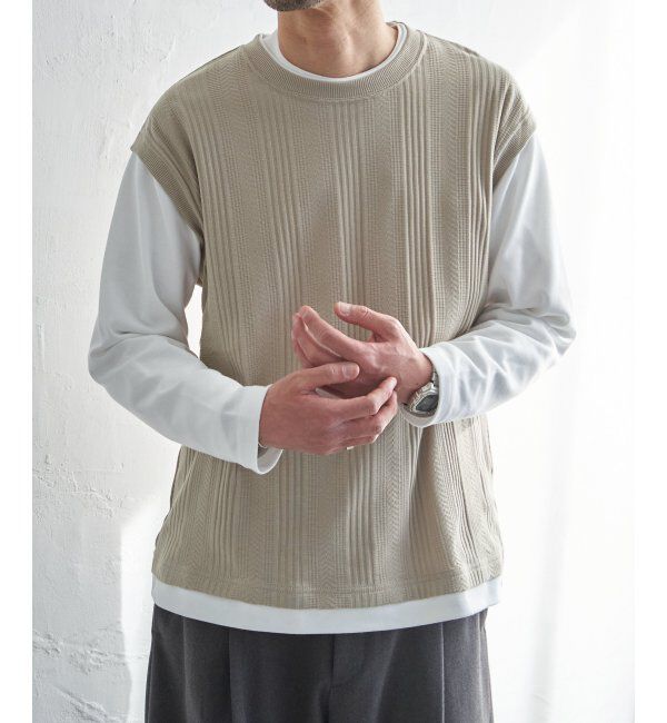 ikka「ヘリンボンジャカードフェイクベストロンT」|Tシャツ・カットソー|