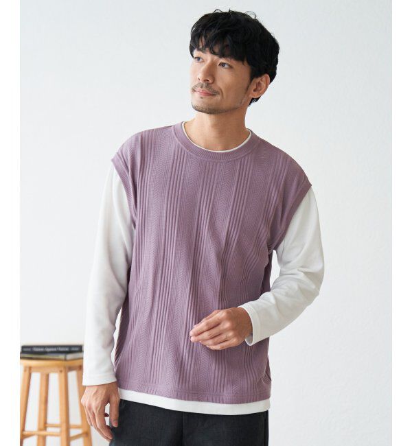 ikka「ヘリンボンジャカードフェイクベストロンT」|Tシャツ・カットソー|