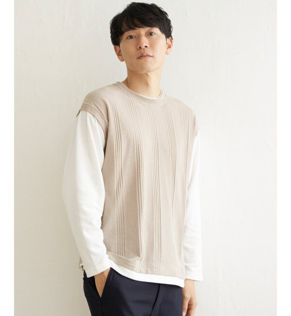 ikka「ヘリンボンジャカードフェイクベストロンT」|Tシャツ・カットソー|