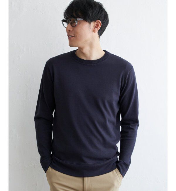 IKKA LOUNGE「【洗濯機で洗える】ウォッシャブルコットンライクニット」|プルオーバー|ネイビー