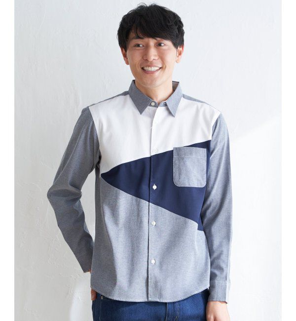 ikka「オックスブロックスナナメキリカエＳＨ」|シャツ・ブラウス|ネイビー