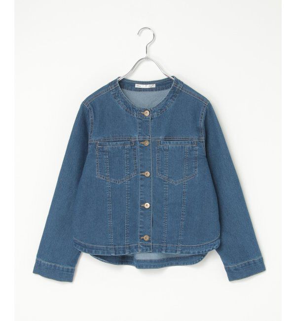 ikka「ストレッチデニムノーカラーシャウター【親子コーデ】」|ブルゾン・スタジャン|ブルー