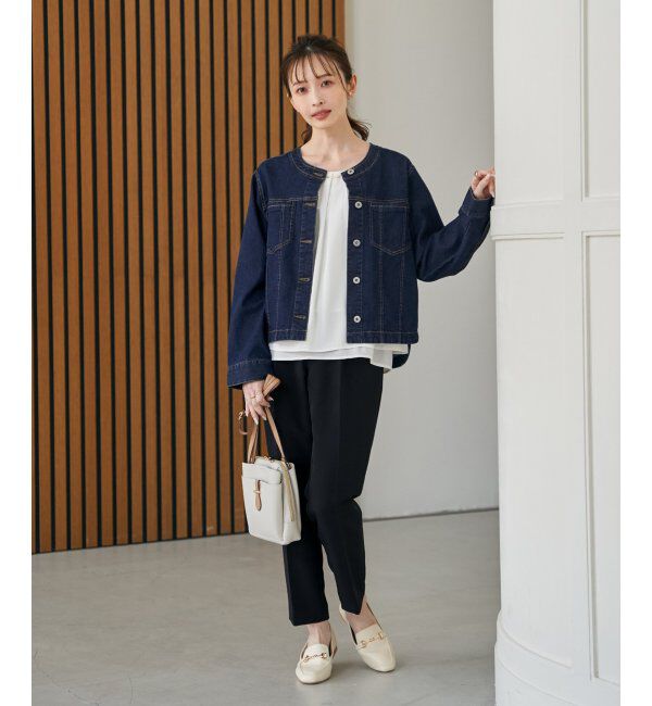 ikka「ストレッチデニムノーカラーシャウター【親子コーデ】」|ブルゾン・スタジャン|