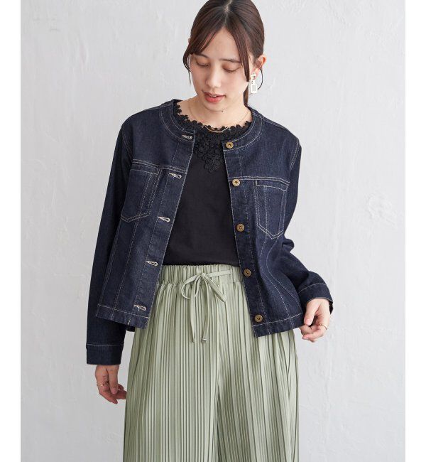 ikka「ストレッチデニムノーカラーシャウター【親子コーデ】」|ブルゾン・スタジャン|